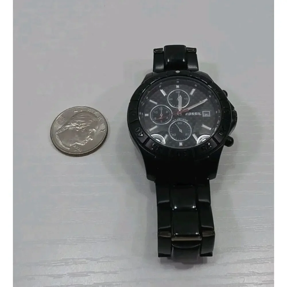 Fossil Blue 250804 Men's Chronograph Watch Black Metal Band Noir New Battery 263